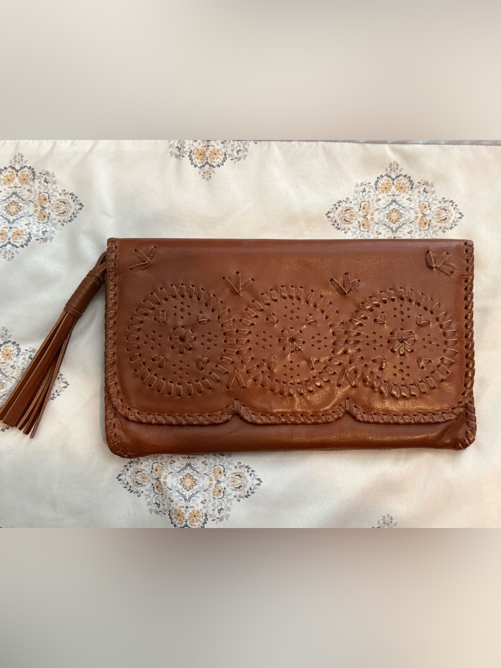 Jack Rogers Lawn Party Leather Clutch brown